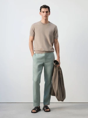 Spodnie slim fit z 100% lnu szmaragdowa zieleń - Mężczyzna - - MANGO MAN
