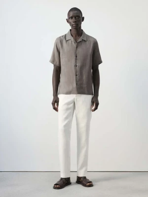 Spodnie slim fit z 100% lnu złamana biel - Mężczyzna - - MANGO MAN