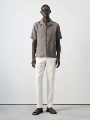 Spodnie slim fit z 100% lnu złamana biel - Mężczyzna - - MANGO MAN