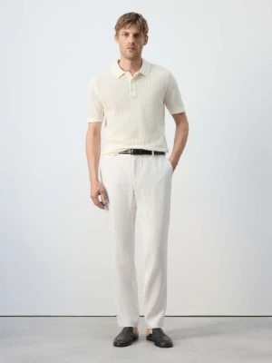 Spodnie slim fit z 100% lnu złamana biel - Mężczyzna - - MANGO MAN