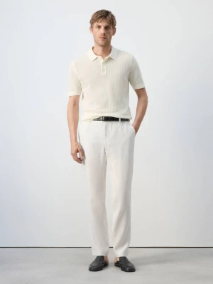 Spodnie slim fit z 100% lnu złamana biel - Mężczyzna - - MANGO MAN
