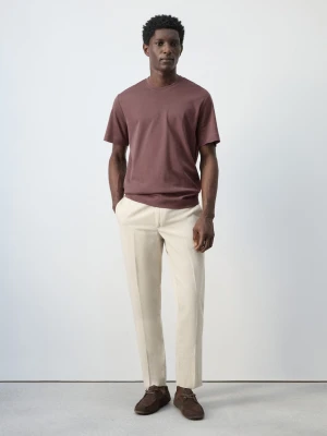 Spodnie slim fit z mieszanki bawełny i lnu piaskowy - Mężczyzna - - MANGO MAN