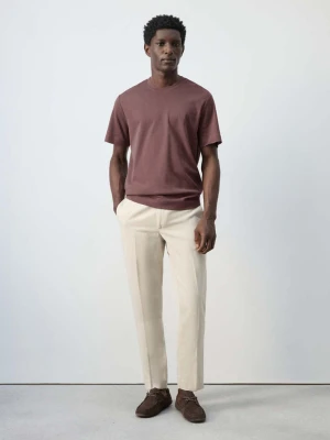 Spodnie slim fit z mieszanki bawełny i lnu piaskowy - Mężczyzna - - MANGO MAN