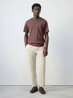 Spodnie slim fit z mieszanki bawełny i lnu piaskowy - Mężczyzna - - MANGO MAN