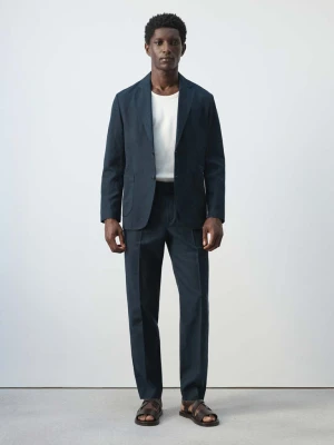 Spodnie slim fit z mieszanki lnu i lyocellu granatowy - Mężczyzna - - MANGO MAN