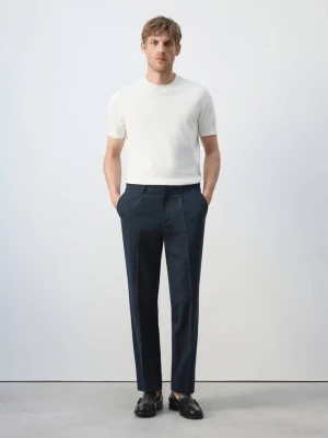Spodnie slim fit z mieszanki lnu i lyocellu granatowy - Mężczyzna - - MANGO MAN