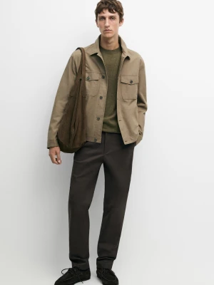 Spodnie Slim Z Mieszanki Bawełny - Brązowy - Massimo Dutti - Male