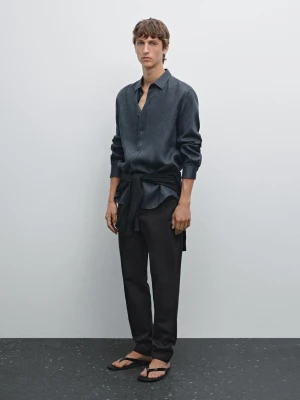 Spodnie Slim Z Mieszanki Bawełny - Granatowy - - Massimo Dutti - Mężczyzna