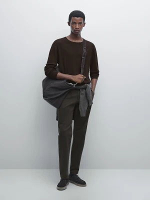 Spodnie Slim Z Mieszanki Bawełny - Szarawozielony - - Massimo Dutti - Mężczyzna