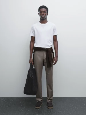 Spodnie Slim Z Mieszanki Bawełny - Szarobrązowy - - Massimo Dutti - Male