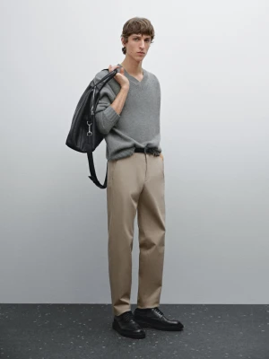 Spodnie Slim Z Mieszanki Bawełny Z Fakturą - Norkowy - - Massimo Dutti - Mężczyzna