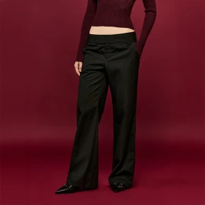 Spodnie straight fit z niskim stanem grafitowe House