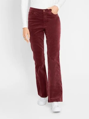 Spodnie sztruksowe dzwony ze stretchem high-waist z wygodnym paskiem bonprix