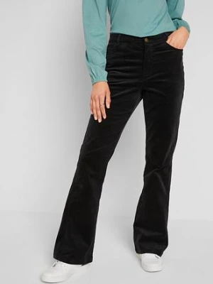 Spodnie sztruksowe dzwony ze stretchem high-waist z wygodnym paskiem bonprix