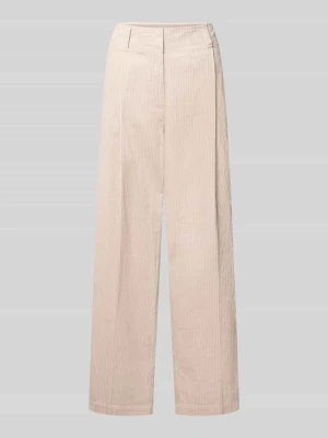 Spodnie sztruksowe o kroju loose fit z czystej bawełny z zakładkami w pasie Marc O'Polo Kamienny