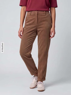 Spodnie sztruksowe o kroju regular fit z fixiertem nogawka z mankietem Model 'KRYSTAL' CAMBIO Camel