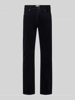 Spodnie sztruksowe o kroju straight fit z elastycznej mieszanka bawełny model 'Laval' Pierre Cardin Granatowy