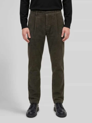 Spodnie sztruksowe o kroju tapered fit z bawełny z zakładkami w pasie Marc O'Polo Ciemnobrązowy