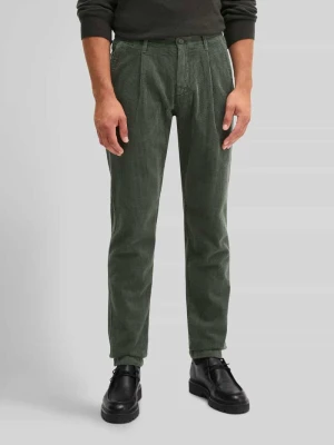 Spodnie sztruksowe o kroju tapered fit z bawełny z zakładkami w pasie Marc O'Polo Trzcinowy