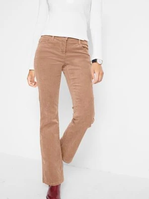 Spodnie sztruksowe o kroju bootcut, z elastycznej mieszanki bawełny BonPrix brązowy