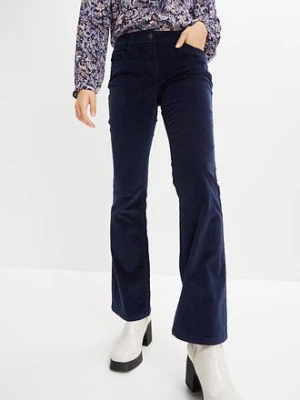 Zdjęcie produktu Spodnie sztruksowe ze stretchem o kroju bootcut BonPrix niebieski