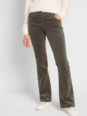Zdjęcie produktu Spodnie sztruksowe ze stretchem o kroju bootcut BonPrix zielony