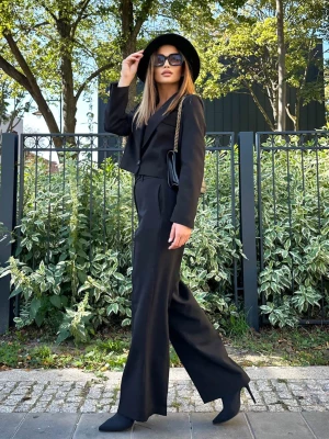 Spodnie szwedy czarne eleganckie z wysokim stanem luźne nogawki Trendy PERFE