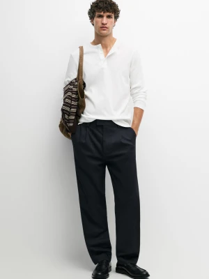 Spodnie Tailored Fit Z Mieszanki Bawełny - Granatowy - - Massimo Dutti - Male