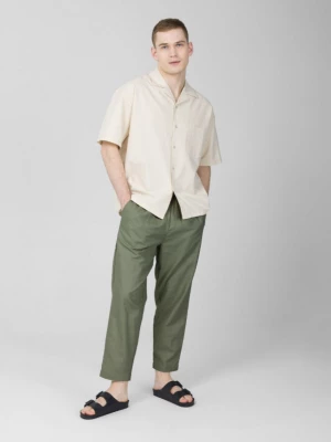 Spodnie tkaninowe z lnem męskie - khaki OUTHORN