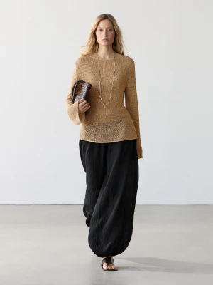 Spodnie Typu Alladynki Z Lnu - Czarny - Xs-S - Massimo Dutti - Kobieta