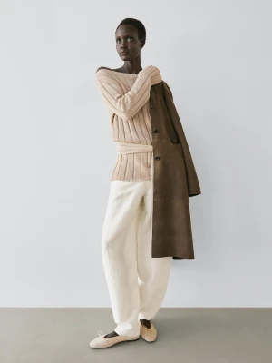 Spodnie Typu Alladynki Z Mieszanki Lnu - Beżowy - - Massimo Dutti - Kobieta