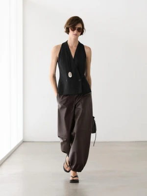 Spodnie Typu Alladynki Ze Skóry Nappa - Brązowy - - Massimo Dutti - Kobieta