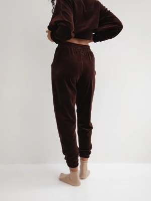 Spodnie typu jogger wykonane z weluru w kolorze HOT CHOCOLATE - DISPLAY VELVET-L Marsala