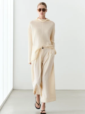 Spodnie Typu Wide Leg O Skróconej Długości - Surowy - Massimo Dutti - Female