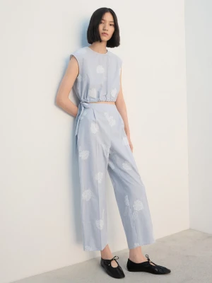 Spodnie w paski z haftem niebieski - Kobieta - - MANGO