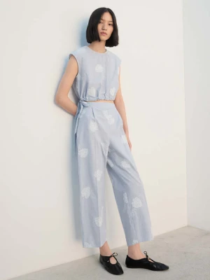 Spodnie w paski z haftem niebieski - Kobieta - - MANGO