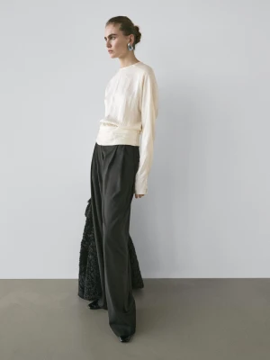Spodnie W Paski Z Zakładkami − Studio - Czarny - - Massimo Dutti - Kobieta