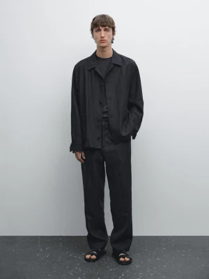Spodnie W Paski Ze 100% Lnu - Granatowy - - Massimo Dutti - Mężczyzna