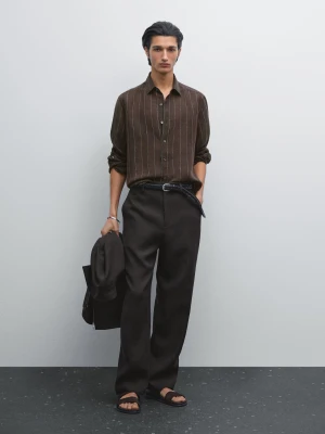 Spodnie W Pepitkę Ze 100% Lnu - Czekoladowy - - Massimo Dutti - Mężczyzna