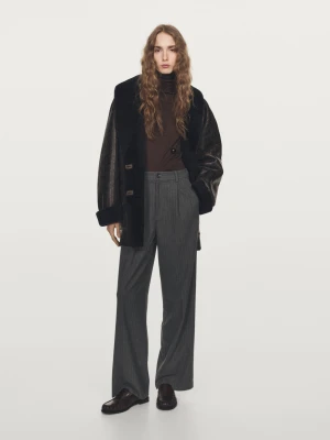 Spodnie W Prążki Z Szerokimi Nogawkami - Brudnoszary - - Massimo Dutti - Kobieta