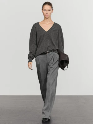 Spodnie Szerokie Nogawki W Prążki - Szary Antracytowy - Massimo Dutti - Female