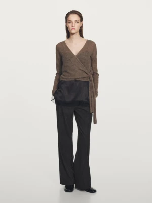 Spodnie W Prążki Z Szerokimi Nogawkami - Szary - - Massimo Dutti - Kobieta