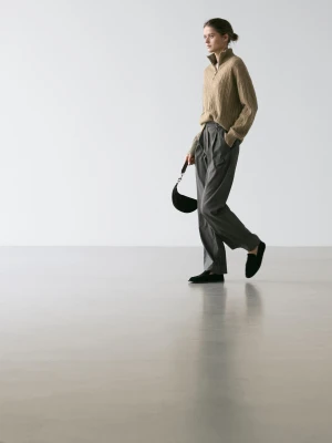 Spodnie W Prążki Z Zakładkami - Brudnoszary - - Massimo Dutti - Kobieta