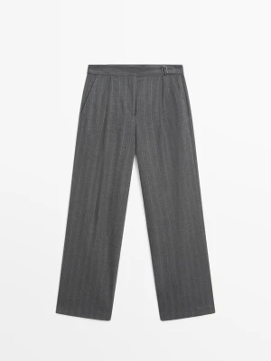 Spodnie W Prążki Z Zakładkami - Brudnoszary - - Massimo Dutti - Kobieta