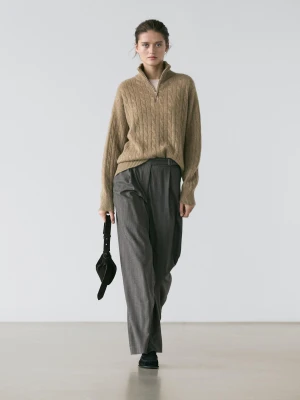 Spodnie W Prążki Z Zakładkami - Brudnoszary - - Massimo Dutti - Kobieta