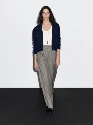 Spodnie W Prążki Ze 100% Wełny - Szarobrązowy - - Massimo Dutti - Kobieta