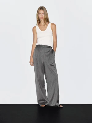 Spodnie W Prążki Ze 100% Wełny - Szary - - Massimo Dutti - Female