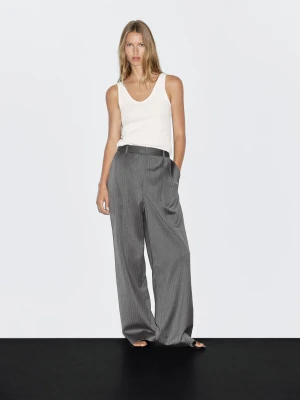Spodnie W Prążki Ze 100% Wełny - Szary - - Massimo Dutti - Kobieta