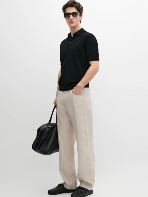 Spodnie Z Szerokimi Nogawkami Z Lnu - Piaskowy - - Massimo Dutti - Mężczyzna