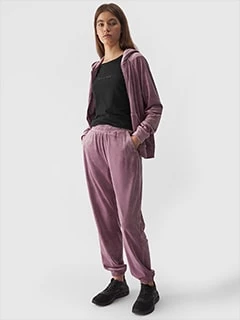 Spodnie welurowe joggery damskie - różowe 4F